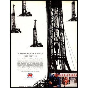 1963 Marathon Oil Rigs Drilling Vintage Print Ad Service Gas Station Wall Art